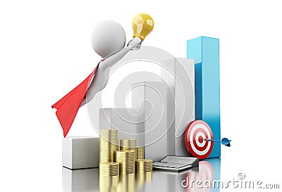 3d White people aiming for the top of bar graph Cartoon Illustration