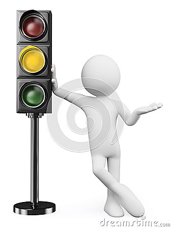 3D white people. Amber traffic light Stock Photo