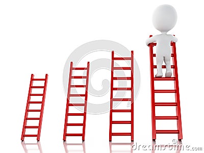 3d White people climbing ladder. Success in business. Stock Photo