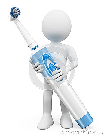 3D white people. Electric toothbrush Stock Photo