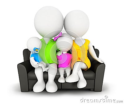 3d white people family sitting on sofa Stock Photo