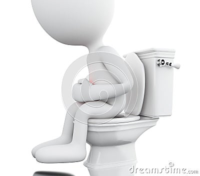 3d white people having a stomach ache on toilet. Cartoon Illustration