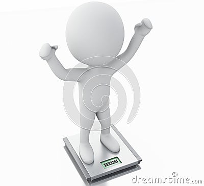 3d white people with ideal weight and scale. Cartoon Illustration