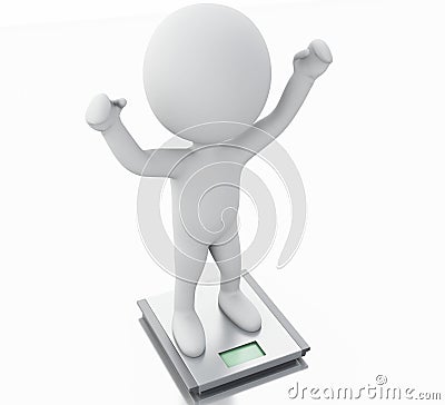 3d white people with ideal weight and scale. Cartoon Illustration