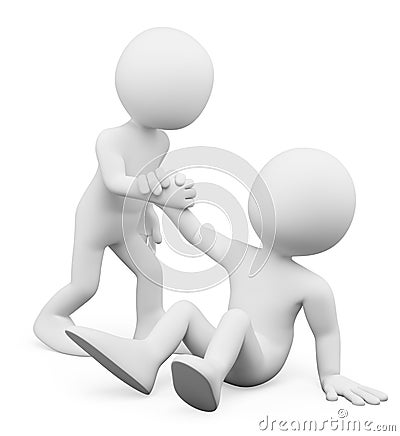 3D white people. Man helping a fellow up. Concept of fellowship Stock Photo