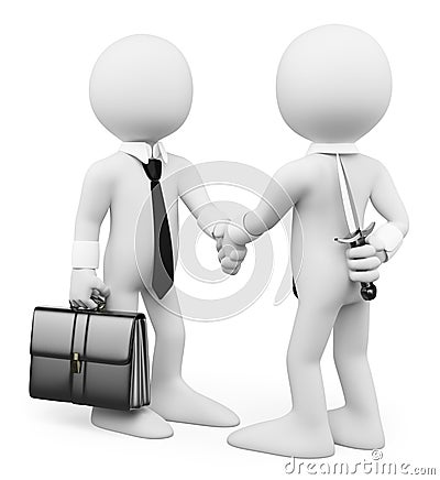 3D white people. Men closing a deal. Betray in business Stock Photo