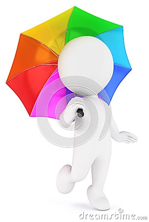 3d white people multicolored umbrella Stock Photo