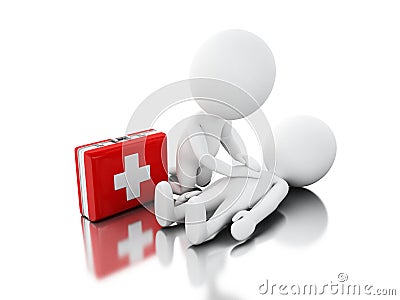 3d White people providing first aid support Cartoon Illustration