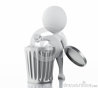 3d white people recycle trash can. Stock Photo