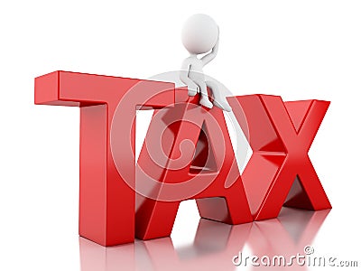 3d white people and red tax. Cartoon Illustration