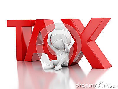 3d white people and red tax. Cartoon Illustration