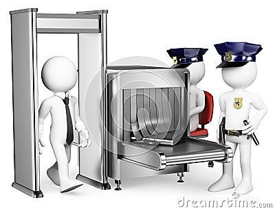 3D white people. Security control airport access. Metal detector Stock Photo