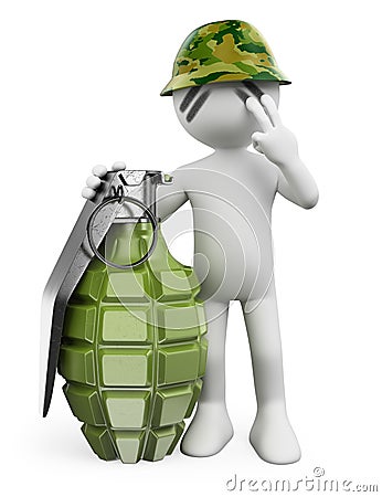 3D white people. Soldier with a hand grenade Stock Photo