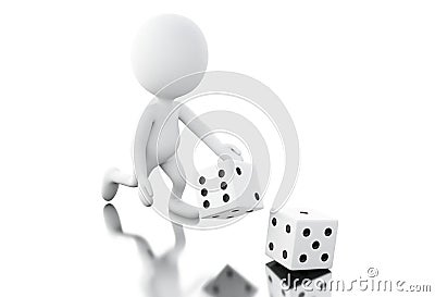 3d White people throwing dices Cartoon Illustration