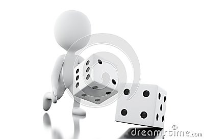 3d White people throwing dices Cartoon Illustration