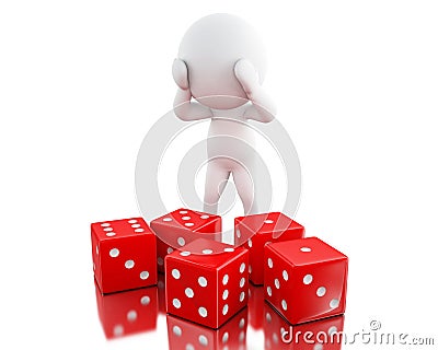 3d White people throwing dices Cartoon Illustration
