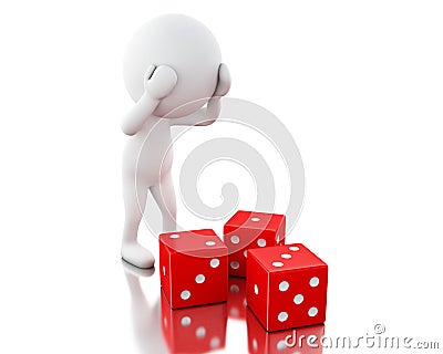 3d White people throwing dices Cartoon Illustration