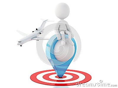 3d White people tourist with map pointer in red target. Stock Photo