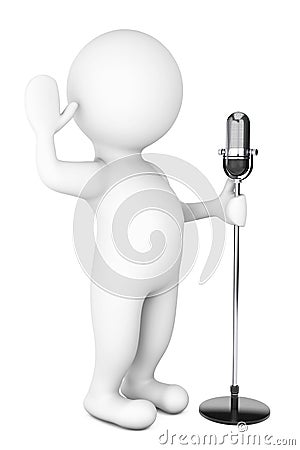 3d White Person with a Vintage Microphone Stock Photo