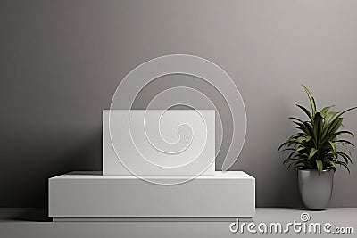 3D white podium mockup, perfect for creating modern and minimalist displays. Whether for exhibitions, showcases, or studio Stock Photo