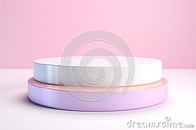 3D White Podium with Pastel Color Fluid Rounded on White Background, Modern Concept, Product Display, Mockup, Showroom, Showcase Stock Photo