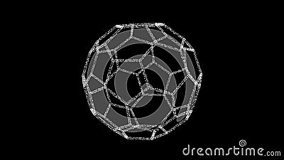 3D white polyhedral ball on black backdrop. Object consisting of flickering particles. Science tutorial concept Stock Photo