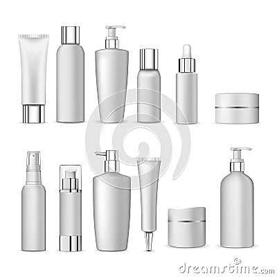 3d white realistic cosmetic package icon set empty tubes on white background vector illustration Vector Illustration