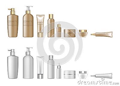 3d white realistic cosmetic package set empty tubes on white background vector illustration Vector Illustration