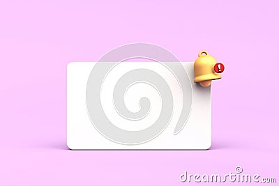 3d white reminder pop up bell push notification symbol. Empty application message on pink background. Blank note icon copy space Stock Photo