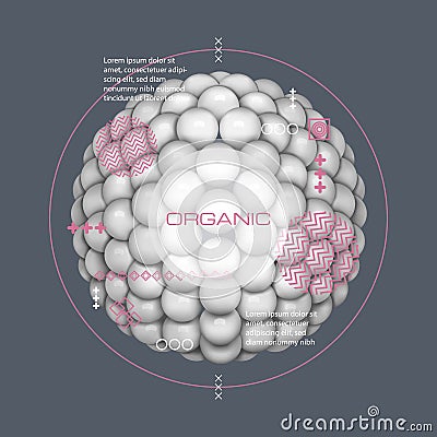 3D white spheres. Molecule particle. Micro medical object. Organic bubbles. Atomic structure. Chemical scientific Vector Illustration