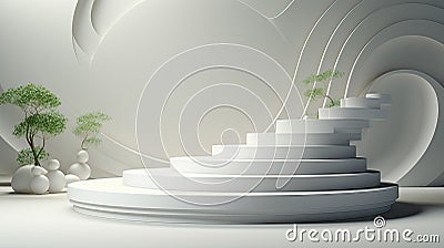 3D White Staircase Podium for Product Presentation - AI Generated Stock Photo