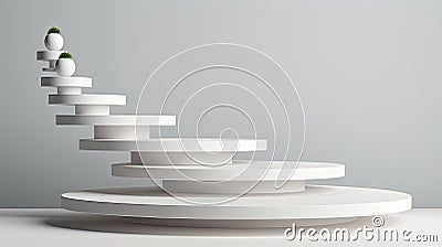 3D White Staircase Podium for Product Presentation - AI Generated Stock Photo