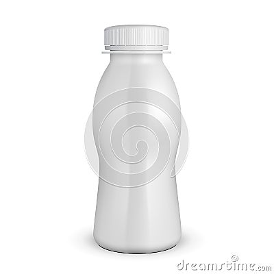 3D White Yogurt Milk Plastic Bottle. Products On White Background Isolated. Product Packing. Vector EPS10 Vector Illustration