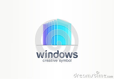 3d windows, glass creative symbol concept. Construction, architecture, real estate, abstract business logo idea. Home Vector Illustration