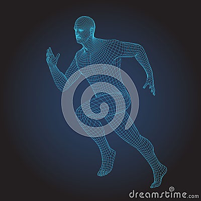 3D wire frame human body. Sprinter Running figure Vector Illustration