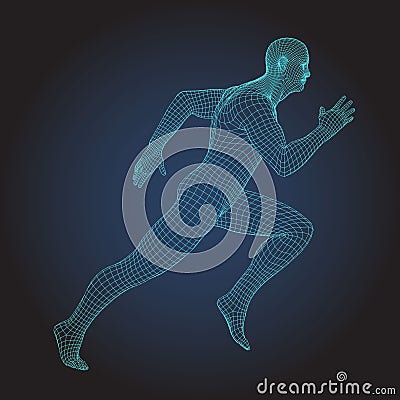 3D wire frame human body. Sprinter Running figure Vector Illustration