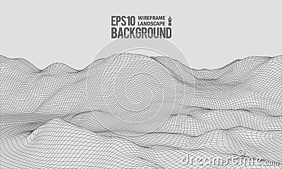 3D Wireframe Terrain Wide Angle EPS10 Vector Vector Illustration