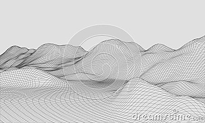 3D Wireframe Terrain Wide Angle EPS10 Vector Vector Illustration