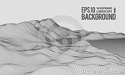 3D Wireframe Terrain Wide Angle EPS10 Vector Vector Illustration