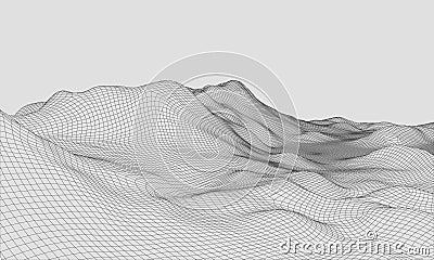 3D Wireframe Terrain Wide Angle EPS10 Vector Vector Illustration