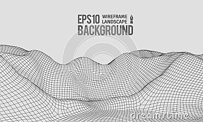 3D Wireframe Terrain Wide Angle EPS10 Vector Vector Illustration