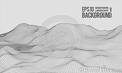 3D Wireframe Terrain Wide Angle EPS10 Vector Vector Illustration