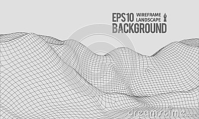 3D Wireframe Terrain Wide Angle EPS10 Vector Vector Illustration