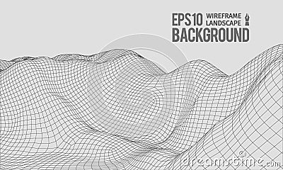 3D Wireframe Terrain Wide Angle EPS10 Vector Vector Illustration