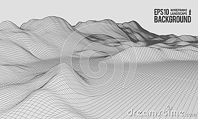 3D Wireframe Terrain Wide Angle EPS10 Vector Vector Illustration