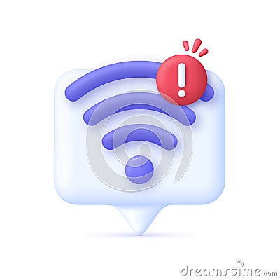 3D Wireless or Wifi illustration. Bad connection concept. Lost network Wifi. Error Internet. Broadcasting area with Wifi Vector Illustration