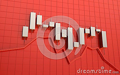 3d Wite Metalic Chart finance on red background wit grid Stock Photo