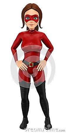 3D Woman masked superhero standing with hands on waist Cartoon Illustration