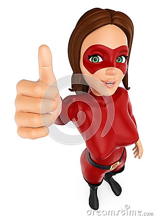 3D Woman masked superhero with thumb up Cartoon Illustration