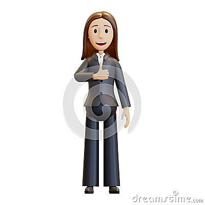 3D woman shows a like. Joyful woman with a smile on his face. Good boss, office worker. Stock Photo